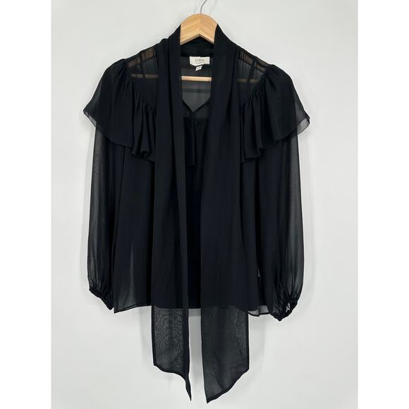 J. Crew 100% Silk Tie-Neck Chiffon Top Ruffle Semi-Sheer Long Sleeve Blouse - Picture 11 of 16